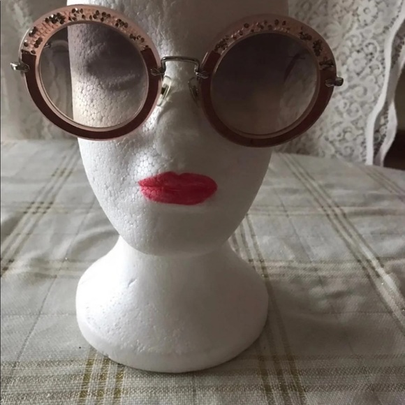 MIU MIU AUTHENTIC ROUND HAVANA GLITTER SUEDE PINK ITALY - Picture 1 of 5